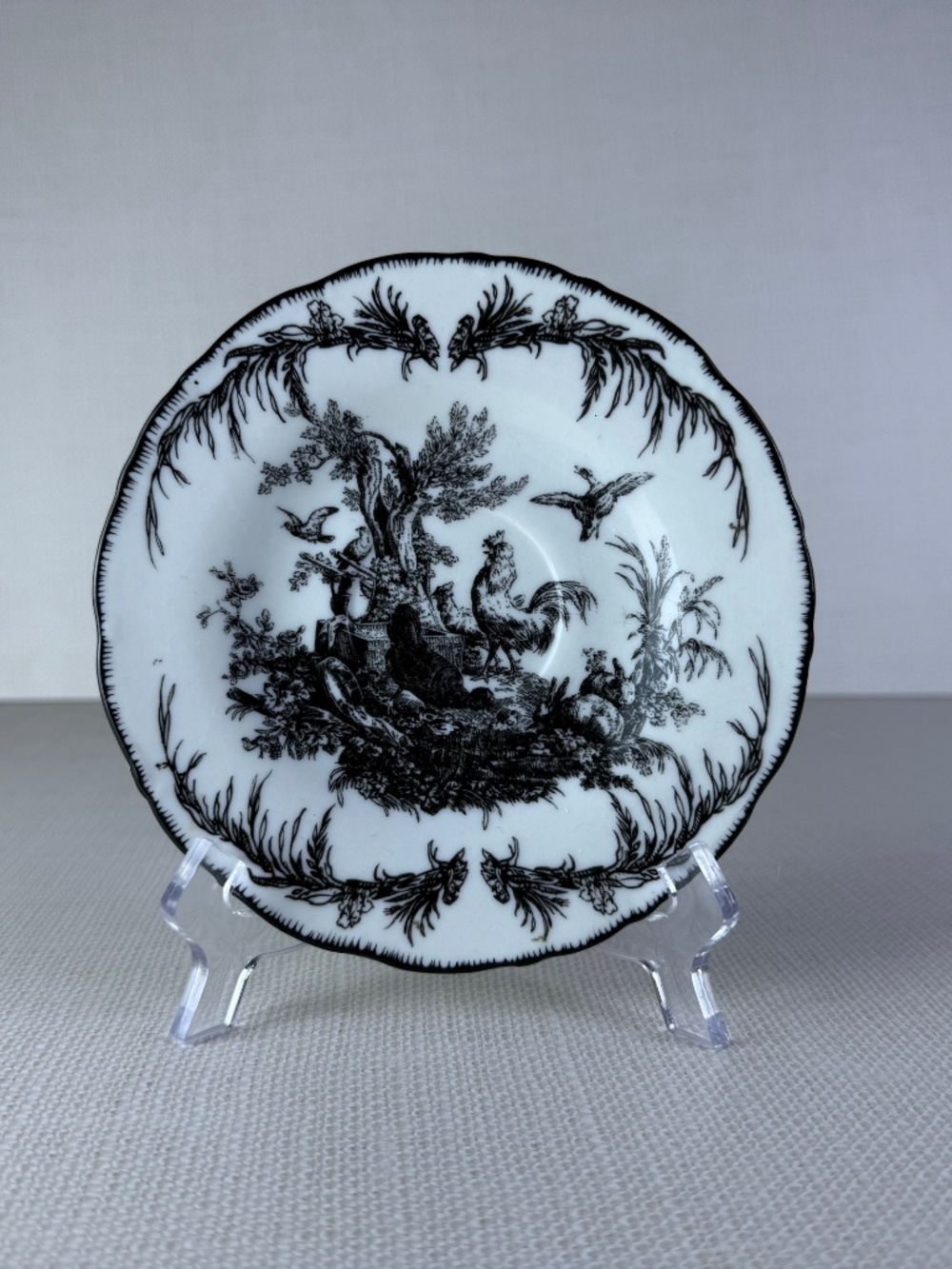 Aux Au Provence Rooster Toile Plate - Black White - French Country Saucer - Picture 2 of 8